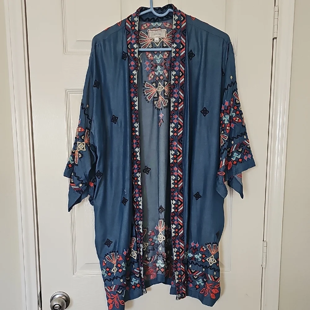 Johnny Was Piper Shirt Tail Kimono Boho Embroidered Large Preowned - Picture 9 of 14